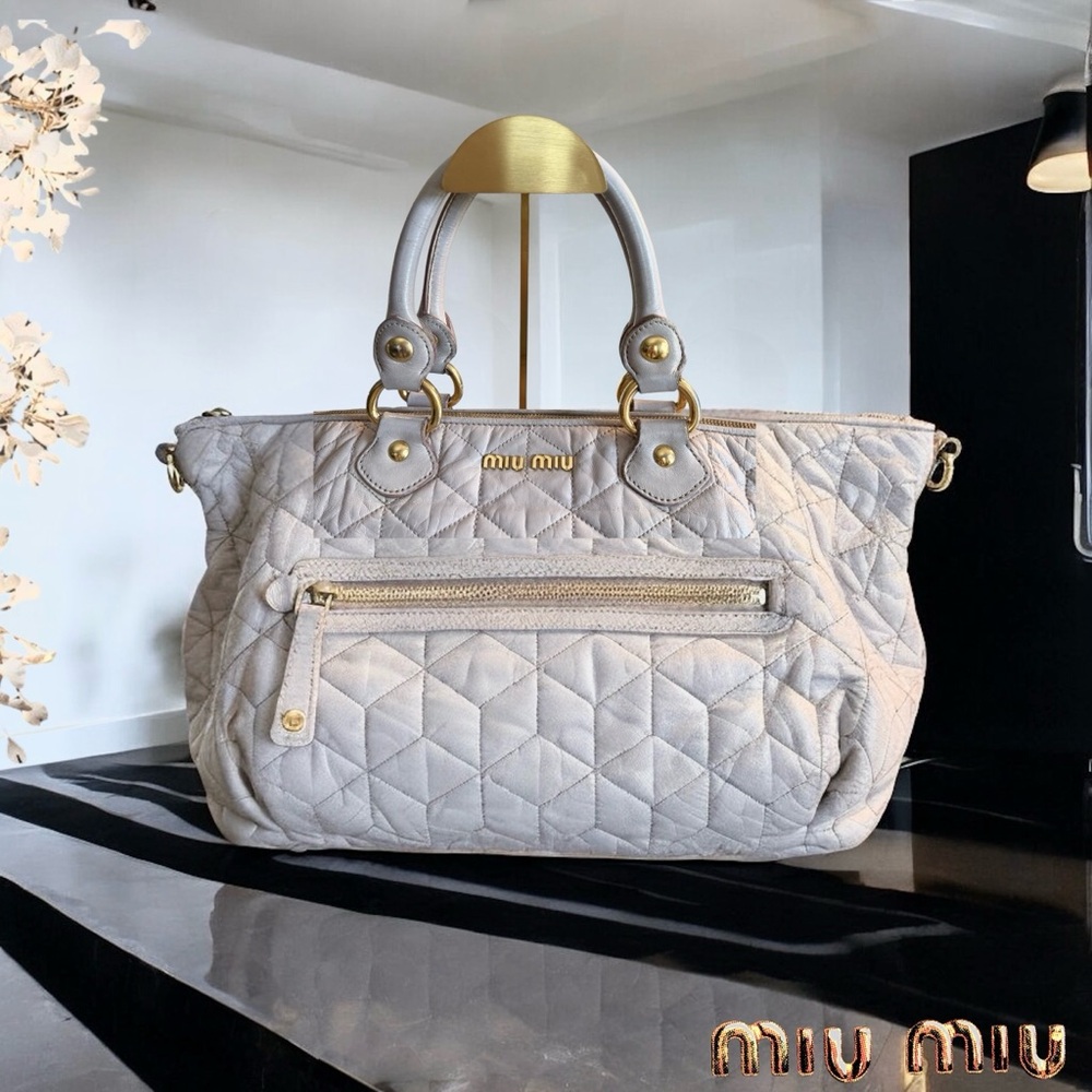 MIU MIU Quilted Leather Handbag Beige - Picture 3 of 16